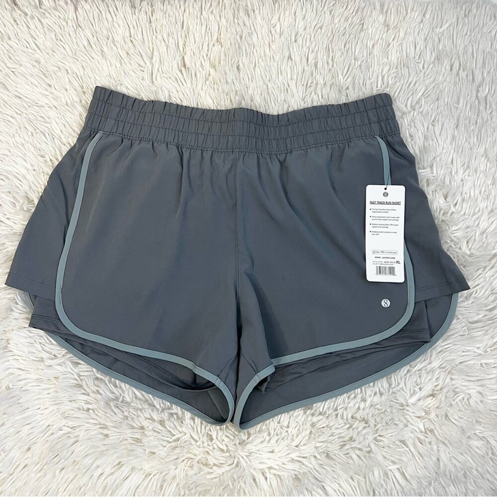 Layer 8 Fast Track Run Short Gray With Blue Stripe Athletic Shorts XL NWT